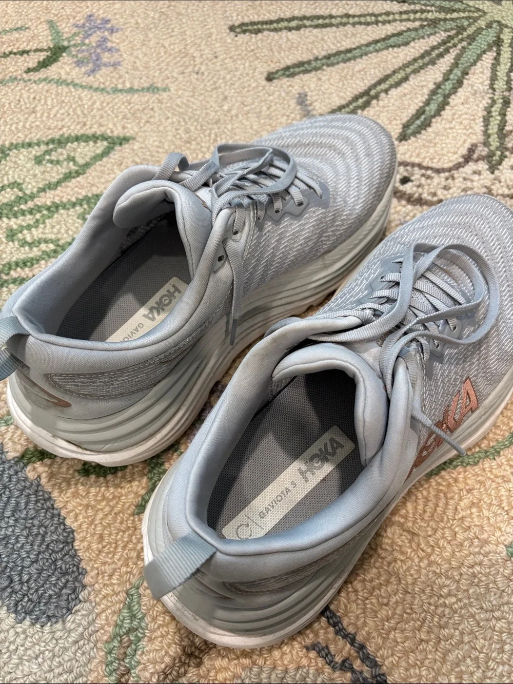 Hoka Gaviota 5 Women's Gray Athletic Running Shoes with Rose Gold Accents, 10